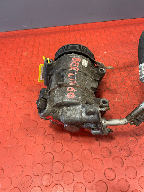 Citroen Berlingo/Peugeot Partner AIR CONDITIONING PUMP (2Pin) With Hoses (Damaged Pulley) 2008-2016 P/N 9802875780 - 11