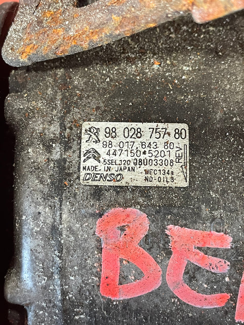 Citroen Berlingo/Peugeot Partner AIR CONDITIONING PUMP (2Pin) With Hoses (Damaged Pulley) 2008-2016 P/N 9802875780 - 11