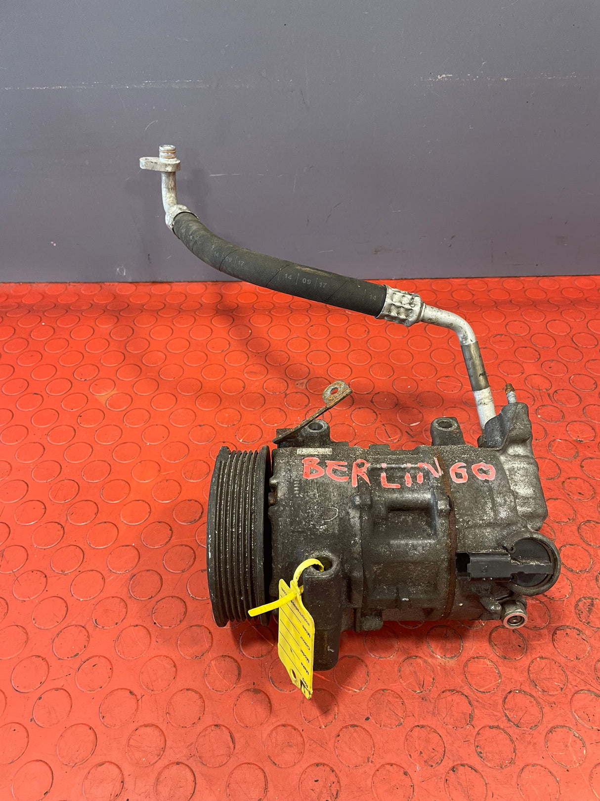 Citroen Berlingo/Peugeot Partner AIR CONDITIONING PUMP (2Pin) With Hoses (Damaged Pulley) 2008-2016 P/N 9802875780 - 11
