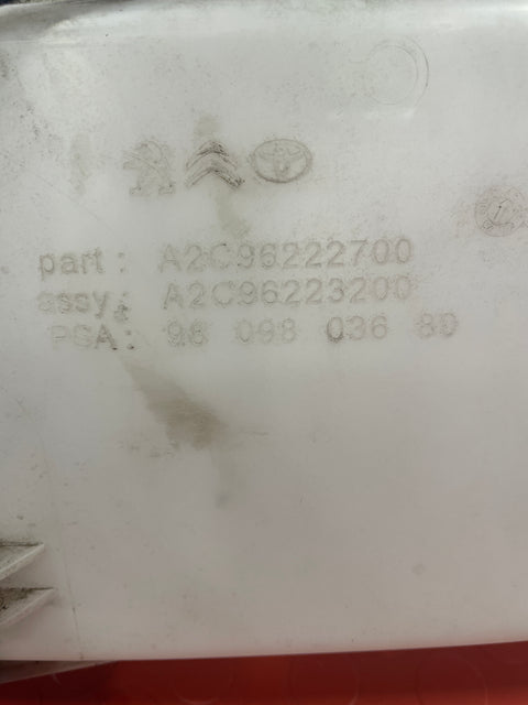 Vauxhall Vivaro/ Citroen Dispatch/ Peugeot Expert/ Toyota Proace 2017 –2023 Washer Bottle     P/N 9809803680