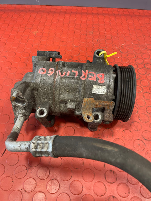 Citroen Berlingo/Peugeot Partner AIR CONDITIONING PUMP (2Pin) With Hoses (Damaged Pulley) 2008-2016 P/N 9802875780 - 11