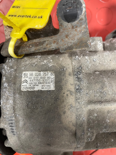 Citroen Berlingo/Peugeot Partner AIR CONDITIONING PUMP W/ HOSE (2Pins) 2008-2016 P/N 9802875780 - 1