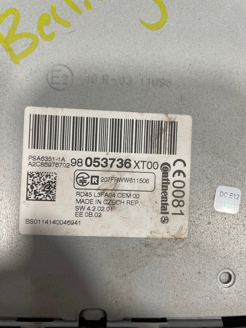 Citroen Berlingo/Peugeot Partner RADIO/CD PLAYER/GPS HEAD UNIT 2008-2016 P/N 98053736XT00